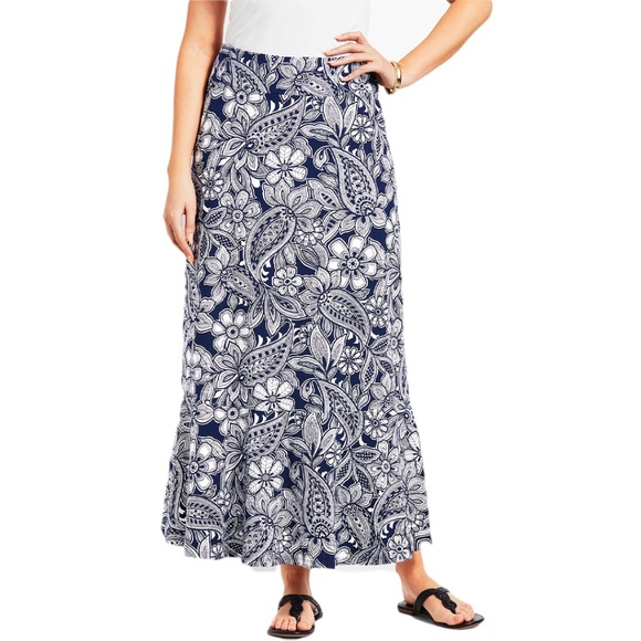 Talbots Etched Navy Floral and Paisley Jersey Maxi  Skirt Good Used Condition - Picture 1 of 5